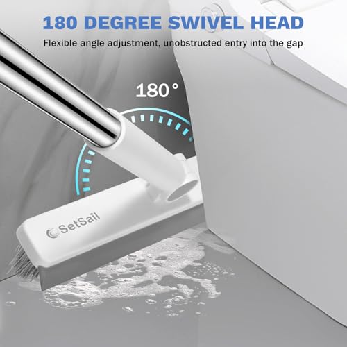 SetSail Grout Cleaner Brush with Long Handle, V-Shaped Floor Scrub Brush Swivel Grout Brush Stiff Bristle Floor Grout Scrubber for Bathroom, Tile Line, Crevice, Kitchen, Wall, Deck, Garage, White Grey - color: Grey White