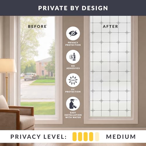 Victoria Window Privacy Film by Artscape - Textured Leaded Glass Design, Static Cling, Allows Natural Light in, UV Protection, Non-Adhesive Water-Applied Installation, Made in USA - 36 x 72 Inch - color: Victoria