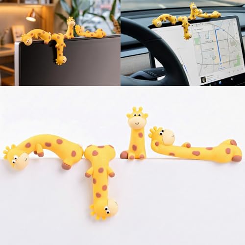 4Pcs Mini Giraffe Figurines for Computer Monitor Decor-Cute Resin Animal Ornaments for Car Dashboard, Desk Accessories & Office Decorations-Adorable Monitor Frame Hanging Screen Buddy Set - color: Giraffe