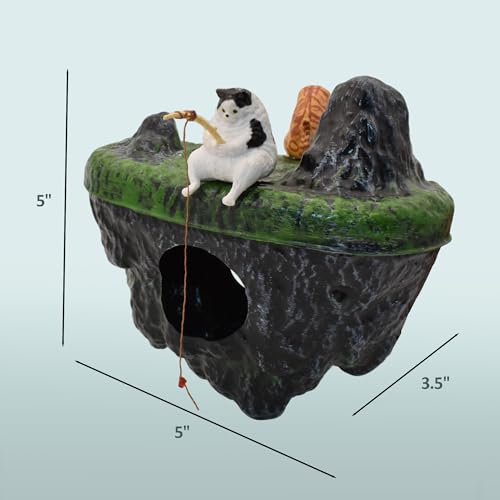 Aquarium Floating Island, Aquarium Decor, Cat Fishing Fun Fish Tank Decorations, Aquarium Cave Fish Hideout for Betta Goldfish Shrimp