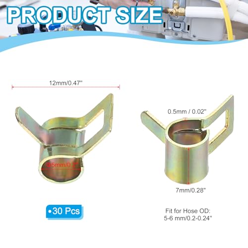 PATIKIL Spring Band Hose Pipe Clamps for 5-6 mm OD Hose, 30 Pack Silicone Vacuum Constant Tension Band Clips for Fuel Line Silicone Air Hose Tube Water Pipe, Gold - size: 5-6 mm
