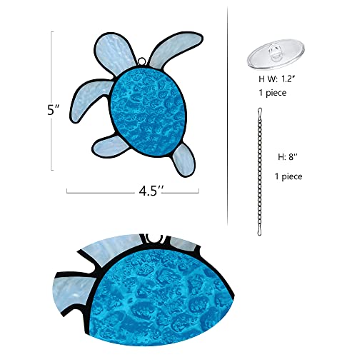 Sea Turtle Decor Stained Glass Window Hangings,Sea Turtle Sun Catcher Wall Art Window Decor for Bathroom Living Room Beach Theme Sea Life Birthday Gift for Women - color: B