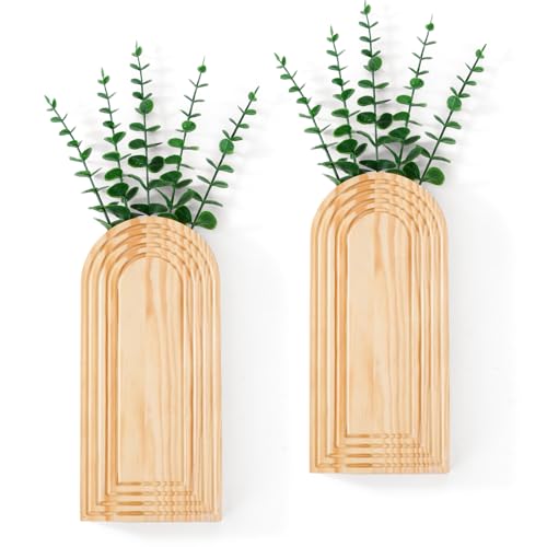 2 Pcs Wooden Wall Vase Set for Decor with 10pcs Artificial Eucalyptus Plants-Boho Hanging Planter Modern Farmhouse Wall Decor for Bathroom Living Room Dining Room Bedroom Kitchen - color: Boho