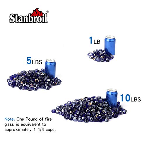 Stanbroil 10-Pound Fire Glass Diamonds - 1/2 inch Luster Fire Glass for Fireplace Fire Pit and Landscaping, Royal Cobalt Blue Luster - color: Royal Cobalt Blue Luster