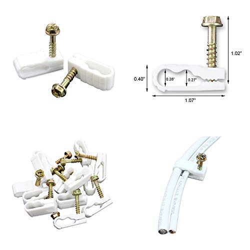STEREN Coaxial Cable Clips - Cable Holder - Wire Clips - Siding Clips for Hanging - Cord Holder for Desk - Cable Clamps - Cord Clip - Wire Organizer Clips - Tv Mount Screws - White - 10 Pack - color: White, size: 10 Pack - Mini Dual Cable