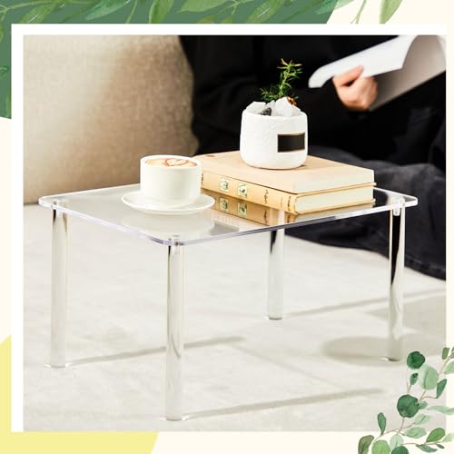 RattanView 3 Pcs 16, 15, 14 Inch Acrylic Risers Display Stands Rectangular 4-leg Acrylic Plant Stand, 6mm Thick Clear Shelf Riser Display Stands for Decor Collectibles Figures and Item Photography - size: 16×10×8 In，15×9×7 In， 14×8×6 in