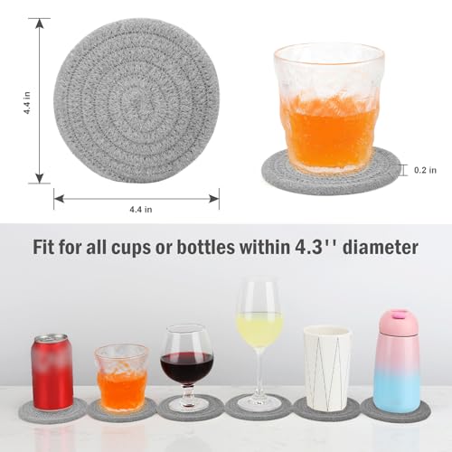 ABenkle 8 Pcs Drink Coasters with Holder, Cotton Woven Absorbent Coasters for Drinks, Minimalist Home Decor Coaster Set for Wooden Tabletop Protection Table, 4.3 inches - color: Light Grey, size: 8 Pcs