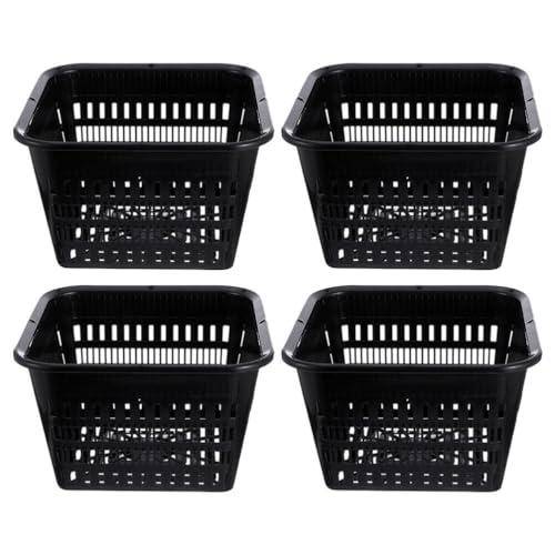 Kisangel 4pcs Aquatic Plant Basket Square Hydroponic Baskets Plastic Slotted Mesh Pond Planting Pots Plastic Net Cups for Balcony Garden,Black