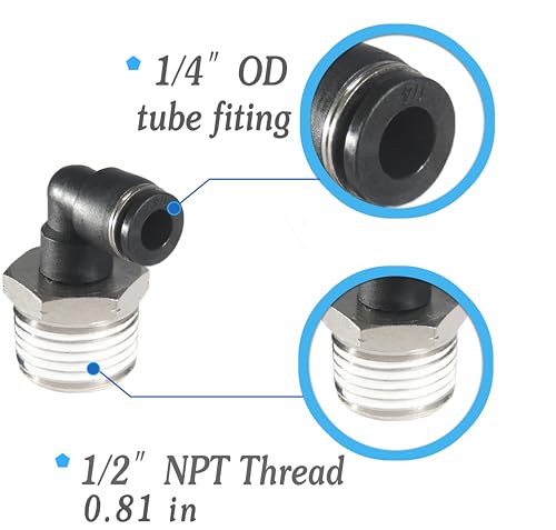 1/4 Air hose fittings, Air fittings Male Elbow 1/4 Inch Tube OD x 1/2 NPT Thread Push to Connect Fitting, PL-1/4-N4 (Pack of 10) (1/4-1/2) - size: OD 1/4 - NPT 1/2