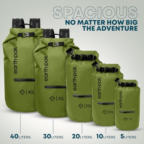 Earth Pak Waterproof Dry Bag with Zippered Pocket - Waterproof Dry Bag Backpack Keeps Gear Dry - color: Forest Green, size: 20L