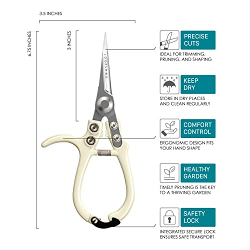Plant Pruning Shears with Vegan Leather Sheath Garden Trimming Scissors with Belt Holster Bonsai Trimmers Herb Snips Flower Clippers Modern Tools 2 Piece Bundle (Cream Pruner Beige Sheath) - color: Cream & Beige