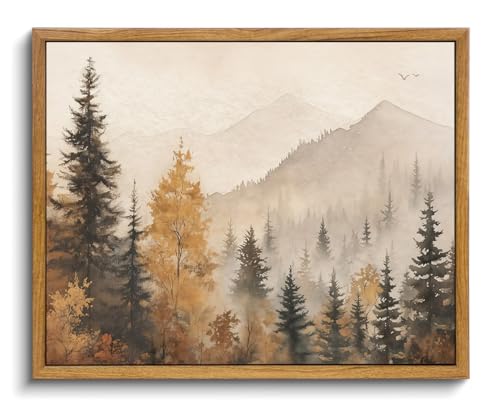 OIQArtOIQ Vintage Framed Wall Art Autumn Mountain Landscape Canvas Art Prints Fall Forest Rustic Farmhouse Pictures Wall Decor Modern Cottagecore Paintings Artwork For Bedroom Bathroom Living Room - color: Fall Trees, size: 8x10 in