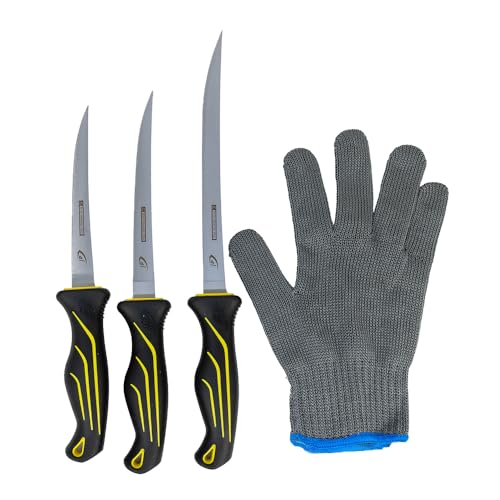 danco 5-Piece Fillet Knife Kit with Roll Bag and Cut-Resistant Glove – 6", 7", 9" Stainless Steel Fishing Knives for Filleting, Boning, and Cleaning Fish - style: With Glove
