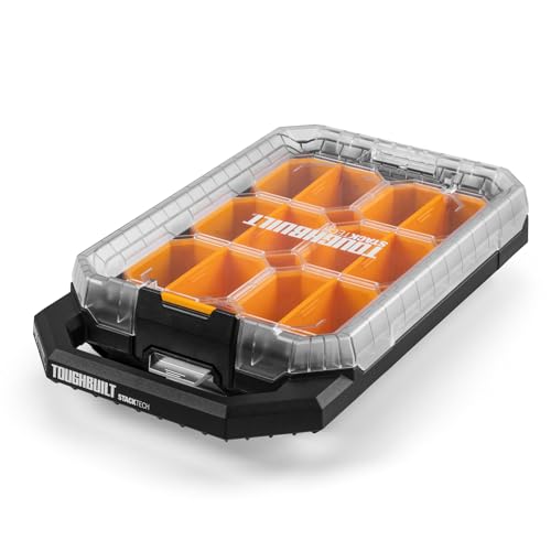 ToughBuilt – StackTech Compact Low Profile Organizer, Clear-Top Modular Storage with Auto-Locking System, 6 Bins & Dividers (TB-B1-O-10C) - size: Compact Low Profile