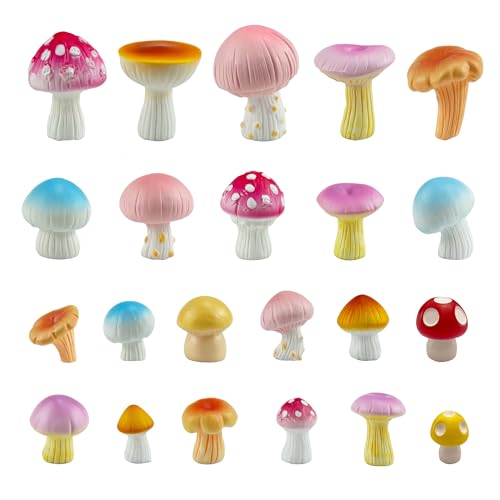JKanruh 22 Pcs Mini Resin Mushroom Decor,Tiny Mushroom Figurines for Aquarium,Garden Decoration, Bonsai Micro Landscape Craft