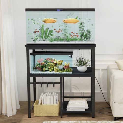 20-29-37 Gallon Fish Tank Stand, 3-Tier Aquarium Stand with Power Outlet Reptile Tank Stand Heavy Duty Terrarium Stand for Home Office, Black - color: Black, size: 20-37 Gallon