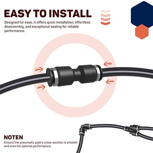 3/8 Air Line Fittings Straight Push To Connect Air Hose Fittings Quick Connect Pneumatic Fittings (pack of 10) - color: Black-Straight, size: 3/8" OD 10 PCS