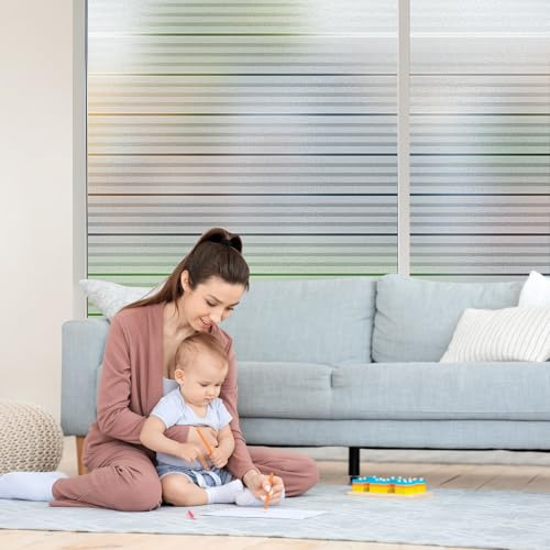 Niviy Reeded Window Privacy Film with Installation Tools, Stripe Frosted Glass Window Film Non Adhesive Vinyl Removable Static Cling Door Coverings Home Tint Blinds (Pure, 17.5 x 78.7 inch) - color: White, size: 17.7" x 78.7"