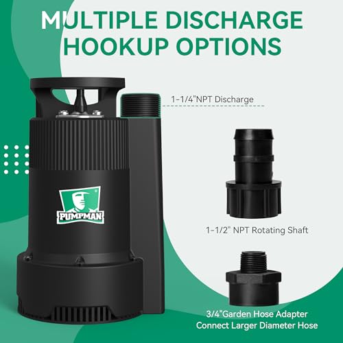 PUMPMAN 1/6HP Utility Pump, 1850 GPH Submersible Water Pump with Handle, Thermoplastic Portable Well Pump IPX8 Waterproof for Pools, Basements, Car Washing, Garden - style: 1/6HP 1850GPH