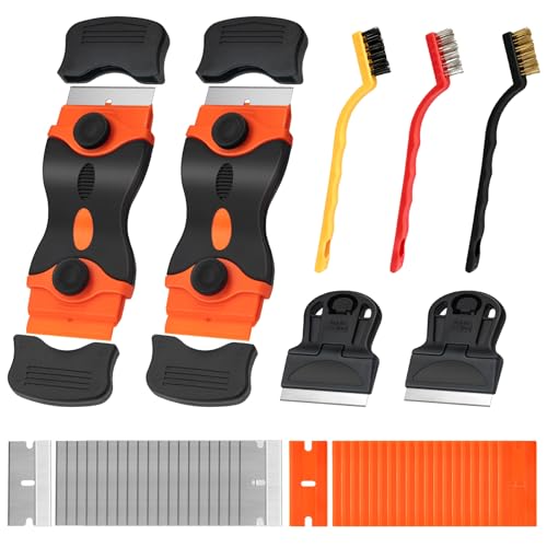 7 Pack Razor Blade Scraper Tool, Razor Scraper, With Extra 40Pcs Blade Scraper and 3 Types of Cleaning Brushes, Used for Cleaning Oil Stains, Dirt and Glue Stains on The Surface of Objects
