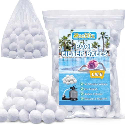 ZeeDix 1.6 lbs Pool Filter Balls for Sand Filter Pump, New Upgrade Efficient Swimming Pool Filter Sand Alternative(Equals 50 lbs Pool Filter Sand), Reusable Eco-Friendly Fiber Filter Media Balls - size: 1.6lbs