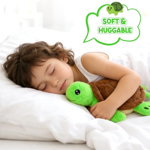Turtle Stuffed Animal, Small Weighted Plushies Soft Sea Turtle Plush Toy, Cute Plushies Huggable Birthday Gift for Kids Boys Girls,10inch 0.8lbs - color: Green and Brown, size: ['10 inches (25 cm)']