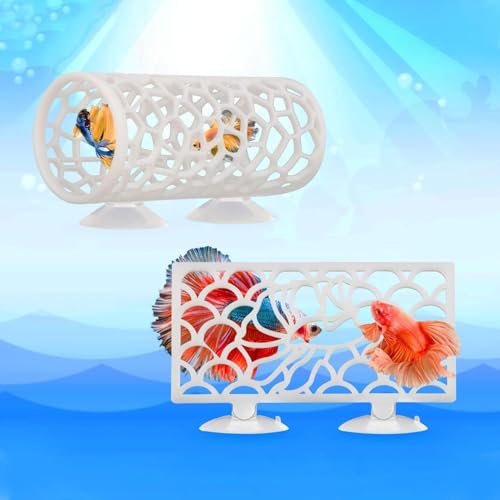 Betta Fish Toys, Betta Fish Tank Accessories Decorations, Betta Tunnel Swim Tube Soft Edged Betta Hammock Bed Shrimp Guppies Hideout Betta Shelter Toys with Suction Cup(White)