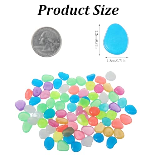 Larrel 100PCS Luminous Stones, Glow in The Dark Stones, Color Glow in The Dark Rocks, Luminous Pebbles, Colorful Cobbles for Aquarium, Fish Tank, Garden, Patio, Terrace, Lawn, Yard, Driveway, Walkway