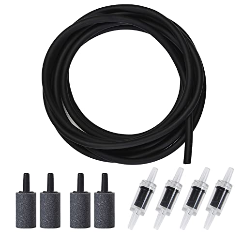 ALEGI 12 Feet Aquarium Airline Tubing Standard with 4 Air Stones and 4 Check Valves for Fish Tank Air Pump, Black