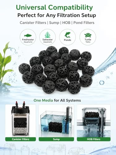 J-star 100 PCS 0.62-Inch (16mm) Bio Filter Balls for Aquarium Pond, Fish Tank Bio Filter Media for Freshwater & Saltwater, Canister Filter Sump Wet/Dry Trickle Filter, Includes 1 Mesh Bag - size: 100pc/16mm
