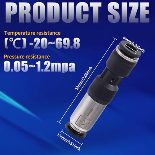 6pcs 1/4 Nickel Plated Copper Check Valve 6mm OD One Way Inline Air Pneumatic Fitting for Hydraulic System Mechanical Equipment