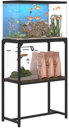 Mondazie 20 Gallon Fish Tank Stand, Upgraded Height Aquarium Stand Table with 2 Tiers Storage Shelf, Metal Reptile Breeder Turtle Terrarium Stand Rack for Home Office, 24" L x 12" W x 32.2" H, Black