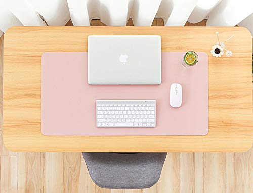 SUJAYU Dual Sided PU Leather Desk Pad, Mouse Pad, Office Desk Mat, Non-Slip Laptop Desk Pad, Waterproof Desk Writing Pad for Office and Home (31.5" x 15.7", Pink+Light Blue) - color: Pink+light Blue, size: 15.7" x 31.5"