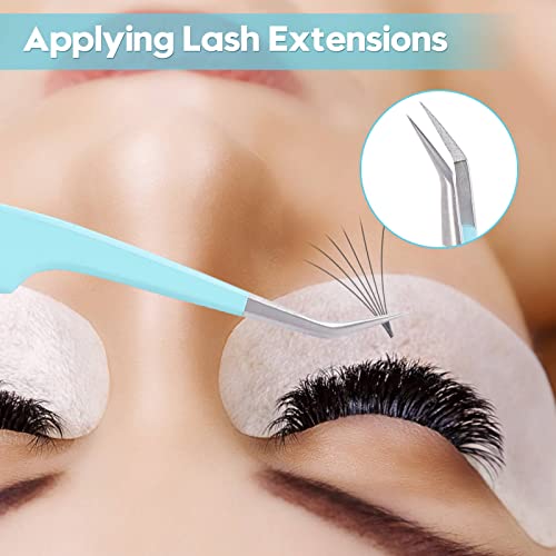 Ms.Queen Eyelash Extensions Tweezers,Professional Fiber Tip 45 Degree Lashing Tweezers for Volume Lash Extensions, Blue - style: 45 Degree Tweezers