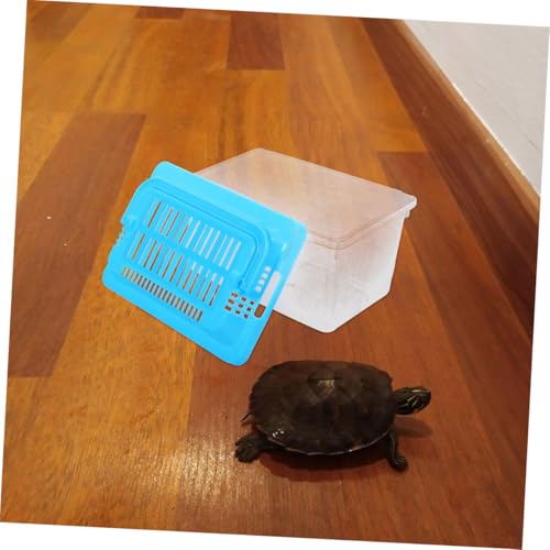 Mikikit Portable Transparent Turtle Tank Small Reptile Habitat Feeding Box with Hollowed Lid for Goldfish and Tortoises Easy to pet Carrier for Fish and Reptiles