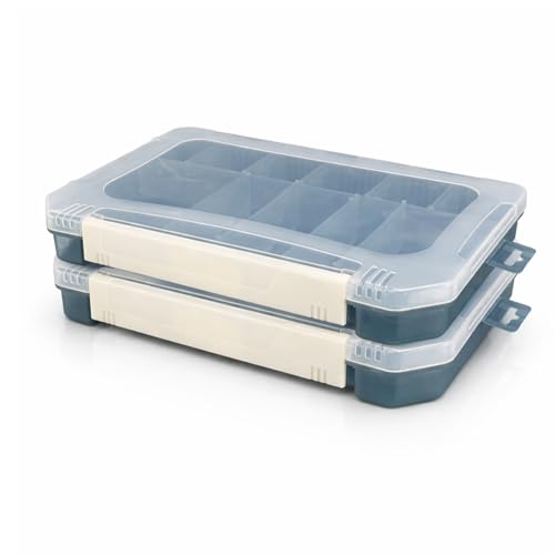 2 Pack Aventik Super Large 3700Fishing Tackle Box – Portable DIY Insert Dividers, Sturdy Transparent PP Case for Lure & Gear Storage (13.98” x 8.86” x 1.89”) - color: Blue