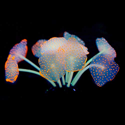 Uniclife Silicone Coral Plant Decorations Glowing Artificial Ornament for Fish Tank Aquarium, Orange, Ball Shape Glow Fish Tank Decorations for Betta Fish - color: Orange