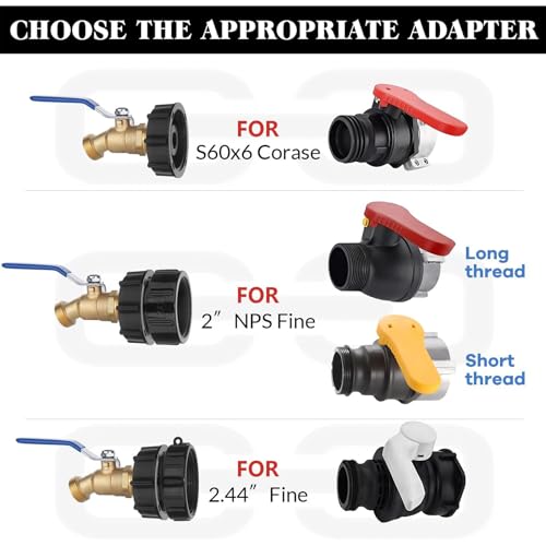 IBC Tote Hose Adapter 275-330 Gallon IBC Tote Water Tank Fittings, 3/4" NPT to 3/4" GHT Lead-Free Compliant Brass Garden Hose Faucet with 2.44 "fine, 2" fine and 2 "coarse Thread Adapter - color: High Flow Valve