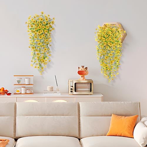 ZFProcess Artificial Hanging Flowers Plants for Outdoor Fall Decoration, 2PCS Faux Silk Daisy UV Resistant Look Real for Outside Home Indoor Planter Porch Garden Yard Autumn Decor(Yellow) - color: A Yellow