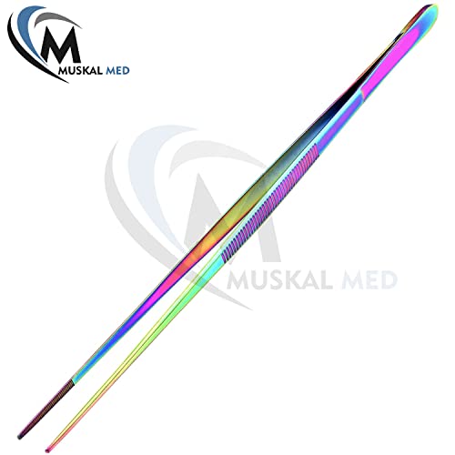 Aquarium Tweezers Stainless Steel Straight Tweezers For Fish Tank Aquatic Plants Long Handle Reptile Feeding Tongs,24 Inch Multi Rainbow Color