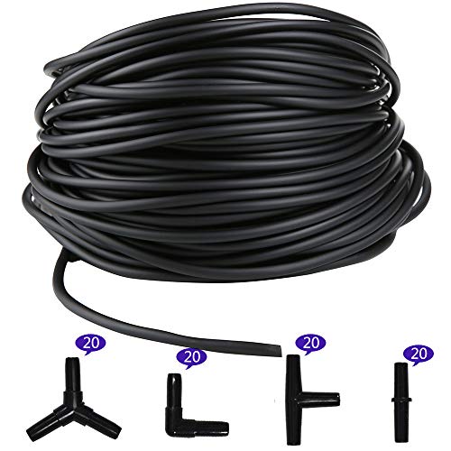 JIH Aquarium 165 Feet Standard 3/16" Black Flexible Airline Tubing with Black Plastic Connectors for Fish Tank,Terrariums, and Hydroponics - size: 165 Feet with connectors