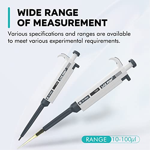 LAB FISH Laboratory Micropipette 10-100ul Capacity Range High Accurate Single Channel Pipettor Manual Adjustable Volume Pipettes Increment 1ul with 600pcs 200ul Pipette Tips Set - style: 10-100ul Set