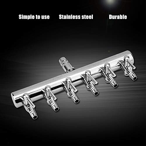Joyzan Air Splitter Flow Control Valve, Aquarium Flow Gang Lever Pump Distributor 6 Way Stainless Steel Fish Tank Manifolds Multi Port T Shaped Line Metal Regulator Connector Airline Tubing Hose