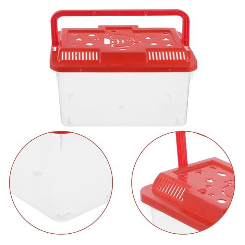 HANABASS Portable Fish Tank with Lid and Handle, Plastic Aquarium Box, Medium Red Travel Fish Bowl for Hamster, Turtle, Lizard, and Small Pet Transport