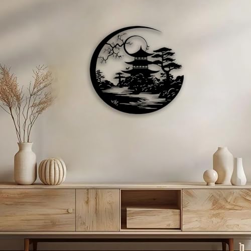Torii Gate Metal Wall Decor - Japanese Scenery Room Decor Wall Art Home Decor for Living Room, Bedroom, Dining Room, Bathroom, Office, Patio (Black)