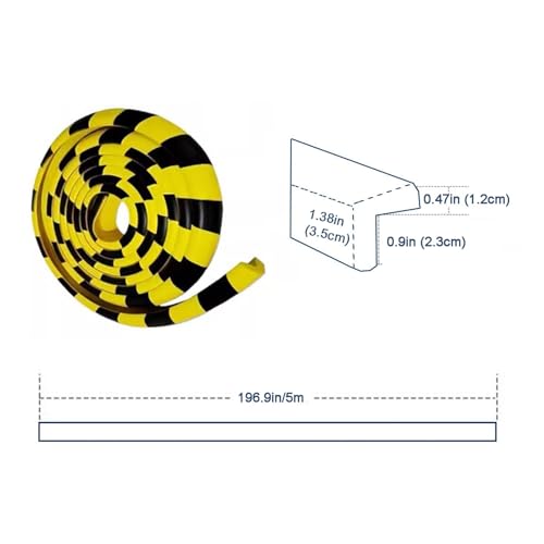 Wall Edge Corner Guards, 196.9in/5m Yellow Black Safety Bumpers, Self-Adhesive Foam Protector Padding, Warehouse Racks, Shelves, Garage & Equipment Protection (1, Yellow+Black, 196.5in/5m) - color: Yellow+black, size: 196.5in/5m