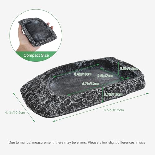 Reptile Water Dish for Bearded Dragon Tank Accessories, Hygger zoo Hermit Crab Food Bowl Reptile Food Dish Corner Rock Terrarium Feeding Bowl Tortoise Water Dish for Leopard Gecko Turtle Snake, Black - color: Black(6.5*4.1*0.7)