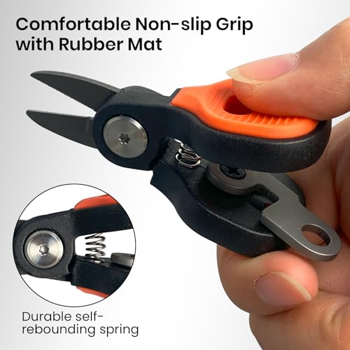 Pristis Mini Fishing Scissors, Compact Stainless Steel Blades Line Cutter Multi Tool with Non-Slip Handle, Micro Serrated Edge Pliers Gear Kit for Saltwater Freshwater Braided Fluorocarbon Mono Lines
