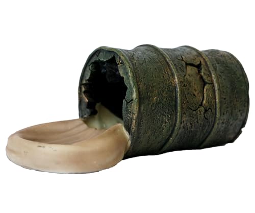 Resin Cave Habitat Hidden for Reptile and Amphibians.Terrarium Decor, Retro Bucket Design,Reptile Hide Cave with Dish,Perfect for Bearded Dragons,Lizards,Snakes,Turtles,Geckos,Tortoises,Small Animals - color: Bronze Color