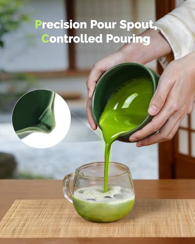 Maestri House Matcha Whisk Set, 7-Pc Complete Matcha Kit with Spouted Ceramic Bowl, Bamboo Whisk and Holder, Scoop, Spoon Rest & Sifter, Tea Cloth – Ideal Gift for Matcha Lovers (Emerald Kanso) - color: Emerald Kanso